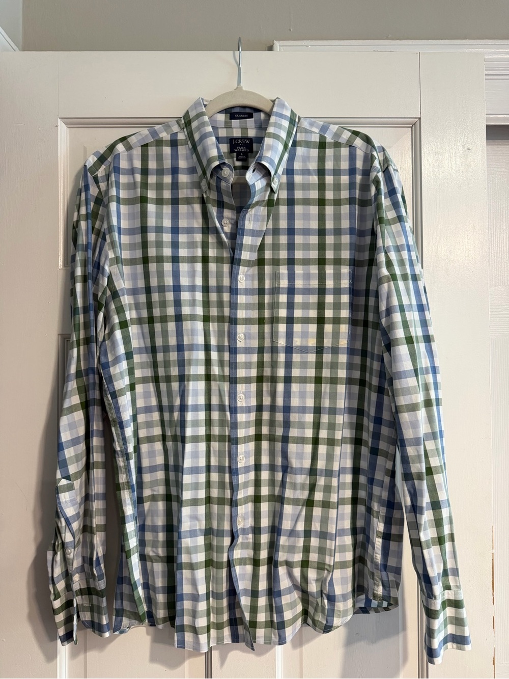 J. Crew Button-Down Plaid Shirt in Green and Blue